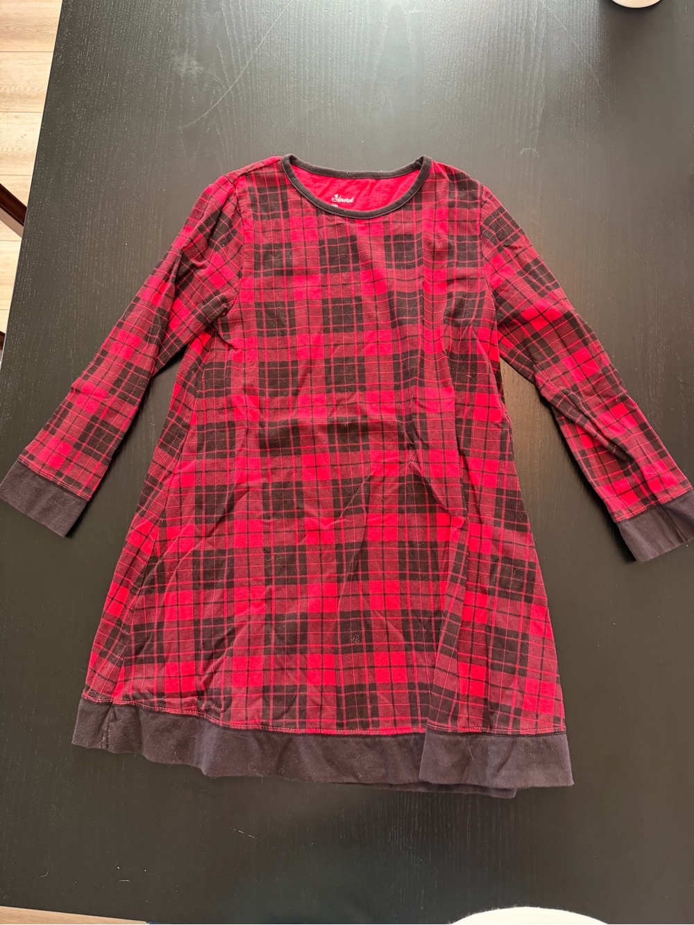 Girls Red Plaid Long Sleeve Casual Dress with Contrast Trim